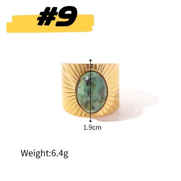 18K Gold Plated Emerald Green Vintage Adjustable Ring Set 7PCS Statement - Picture 10 of 15